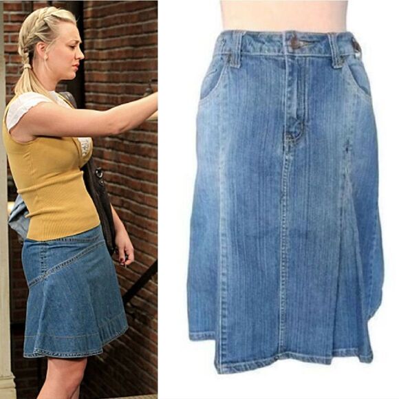 Bill Blass Y2K VTG Blue Denim High Waist Aline Midi Flare Jean Skirt Size 12 - Picture 1 of 13